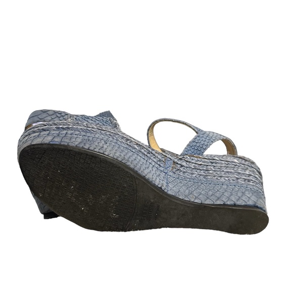 Stuart Weitzman Blue Denim Chambray Espadrille Wedge Sandals 6 - Picture 7 of 9